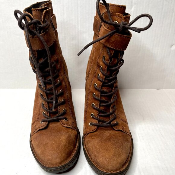 BORN Cass Leather Boots Size 6 Brown Leather Lace Up Ankle Heels Boho Western - Picture 2 of 11